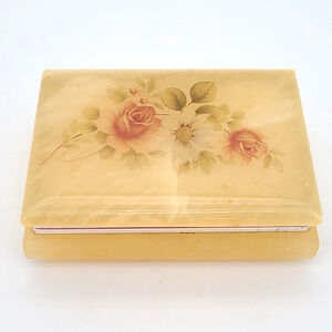Vintage Himark Giftware Designs Italy Alabaster Trinket Jewelry Box Giftbox Rose